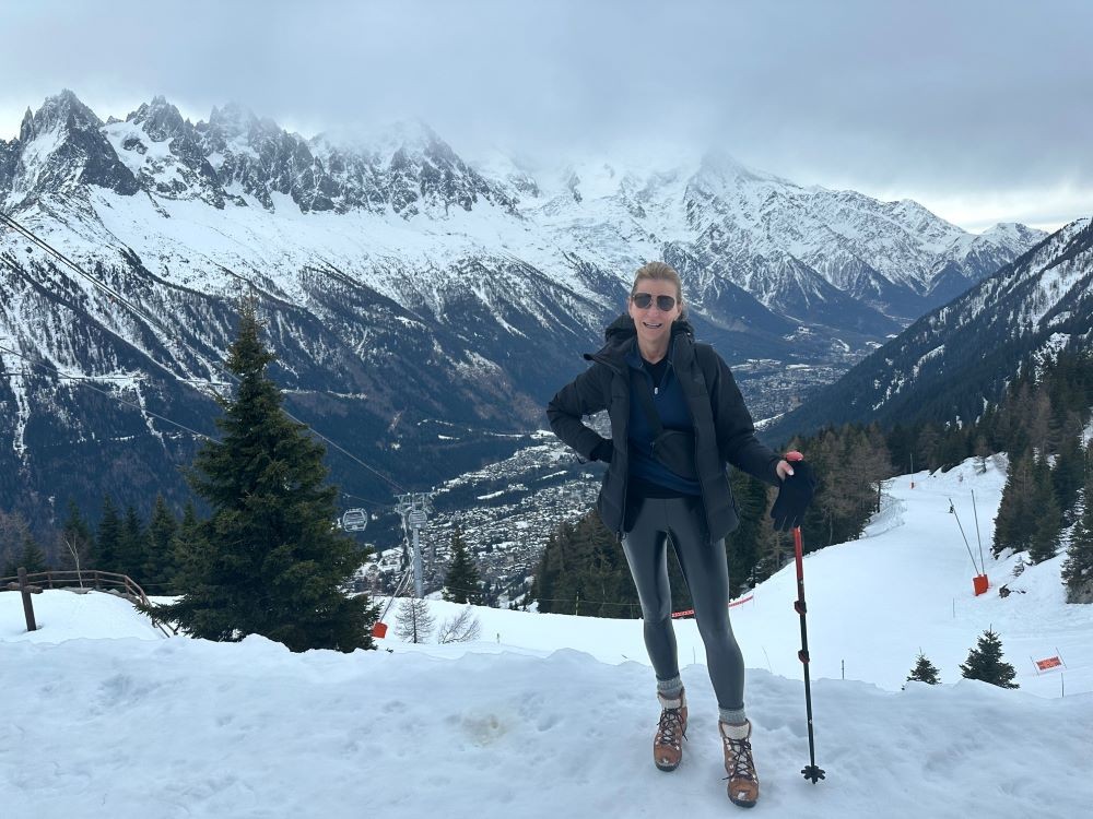 Laurie Sharp climbing mountains in Les Praz, France, in the Chamonix Mont-Blanc Valley.