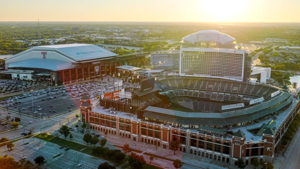 Aerial photo of Arlington, Texas' Entertainment District