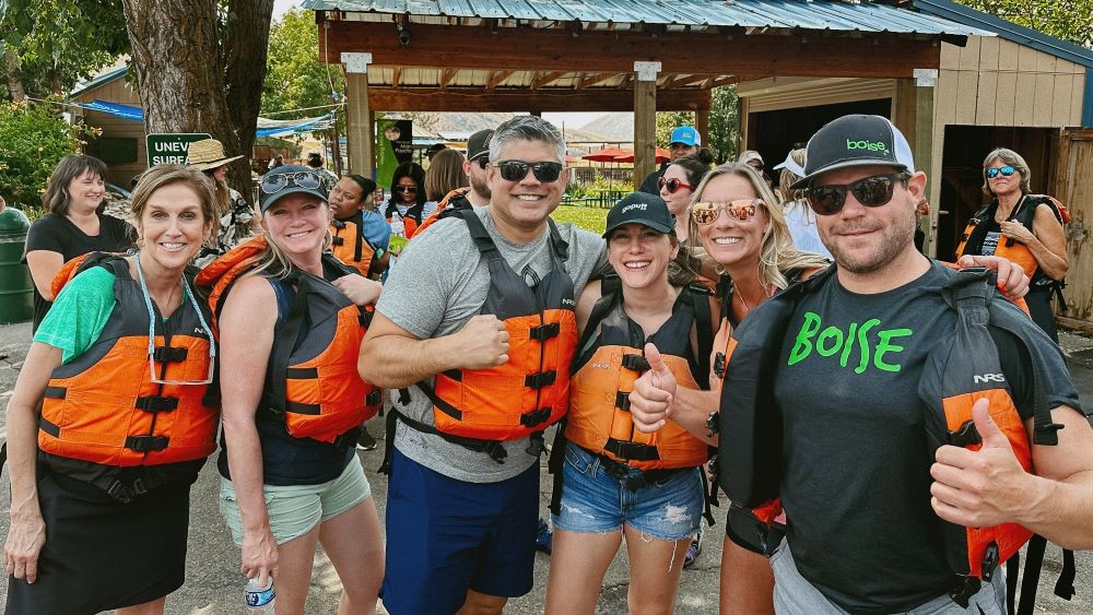 Attendees prepping for their rafting experience
