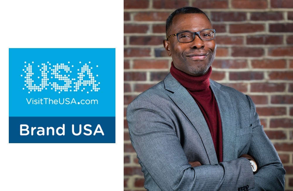Photo of Elliott Ferguson to the right and the Brand USA logo to the left.