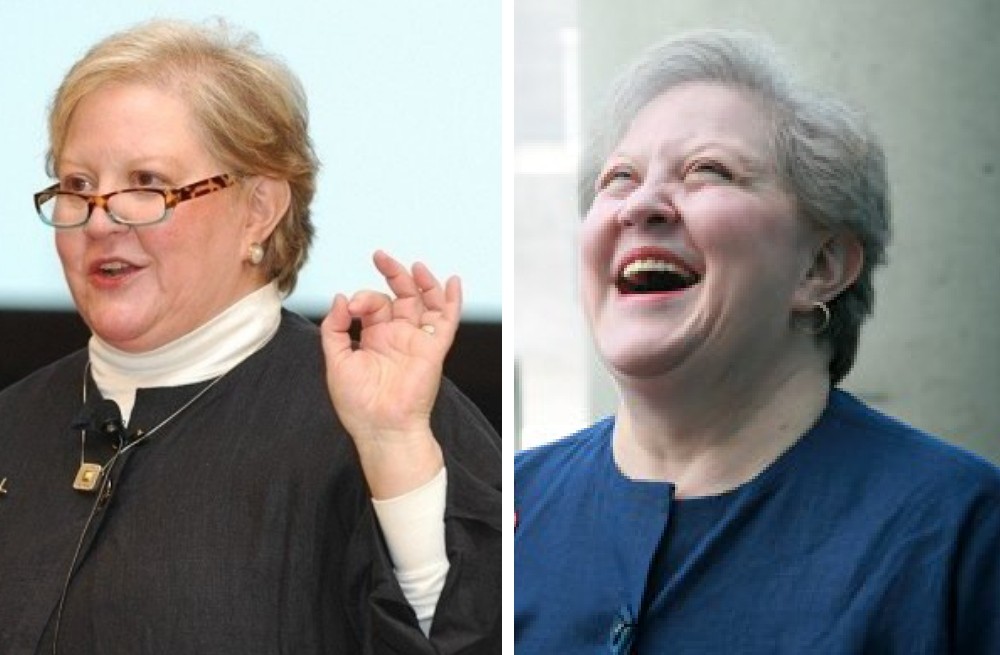 Two photos of Joan Eisenstodt at meetings industry events.