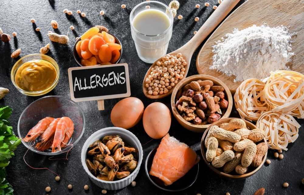 Photo of common food allergens on a table.