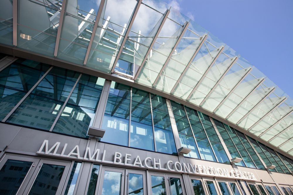 Close-up of Miami Beach Convention Center sign.