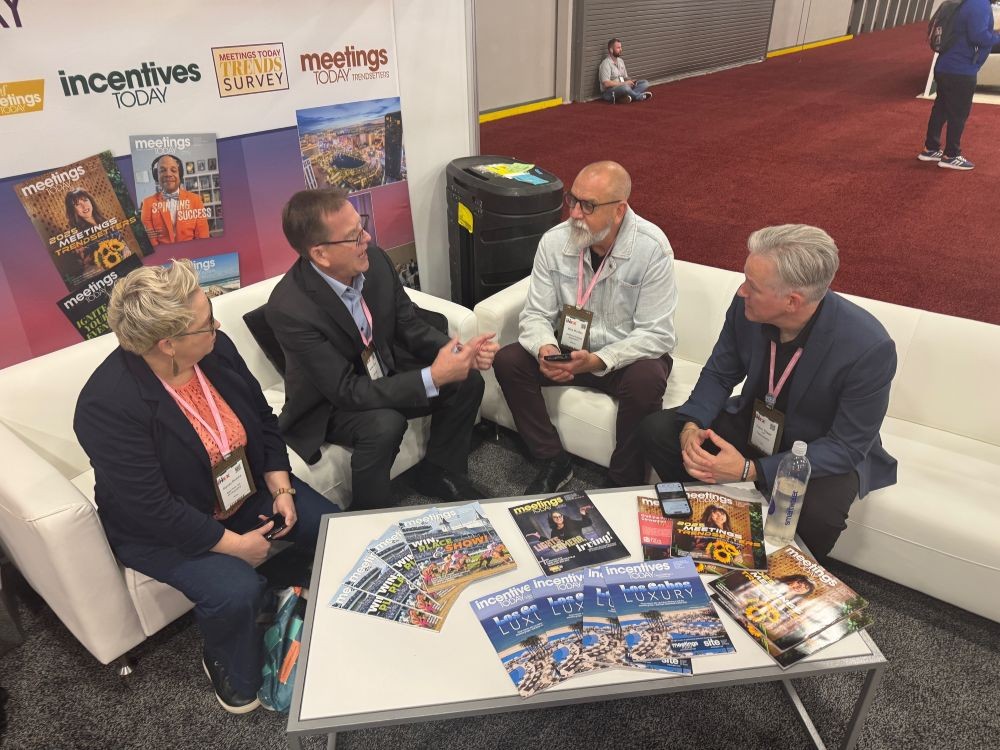 Richard Bliss in Meetings Today booth. 