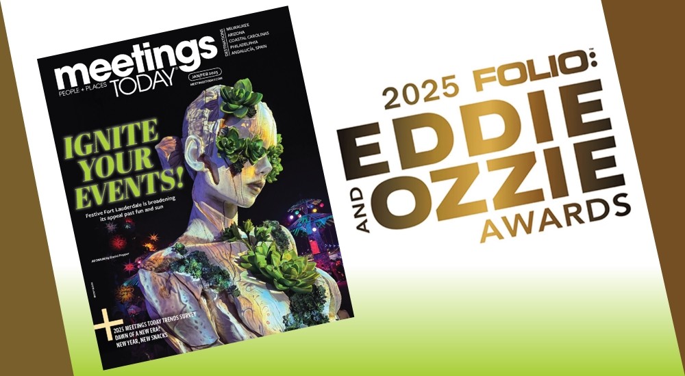 Graphic of Eddie Awards logo and January issue of Meetings Today.