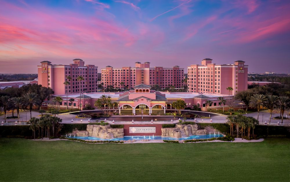 Caribe Royale Orlando aerial exterior at sunset