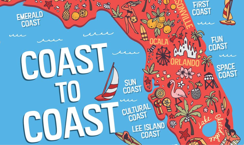 graphic of the state of Florida with the words Coast to Coast to the left.