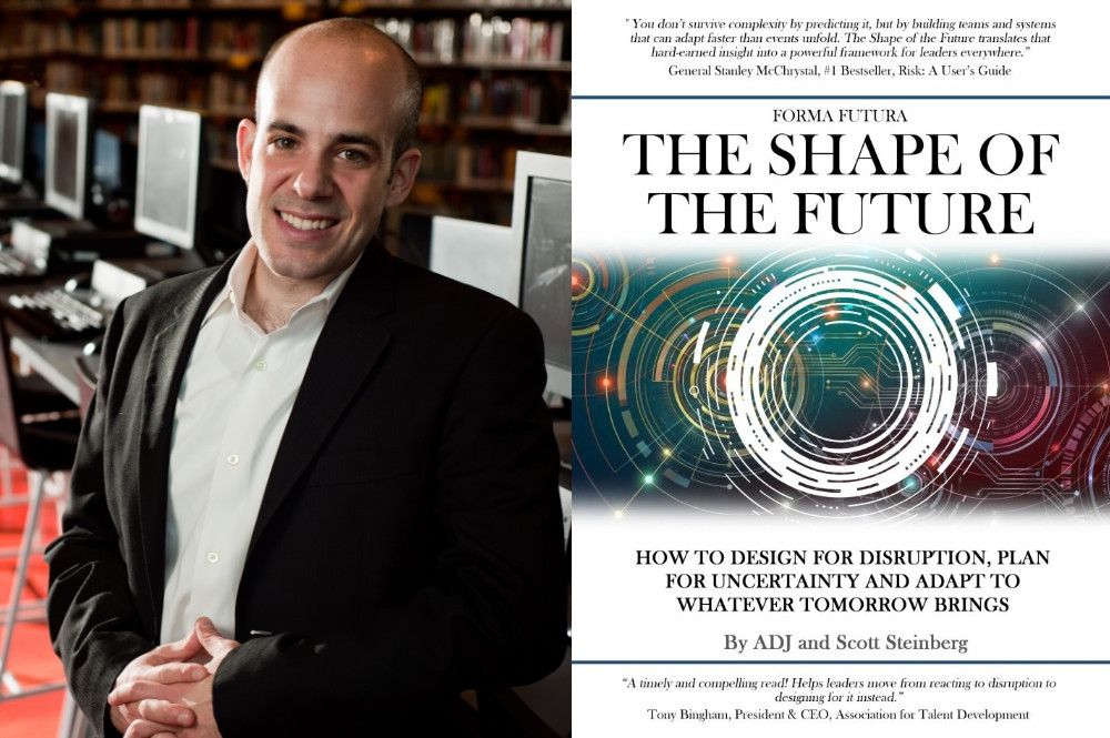 Author Scott Steinberg and the cover of his new book, 'The Shape of the Future.'