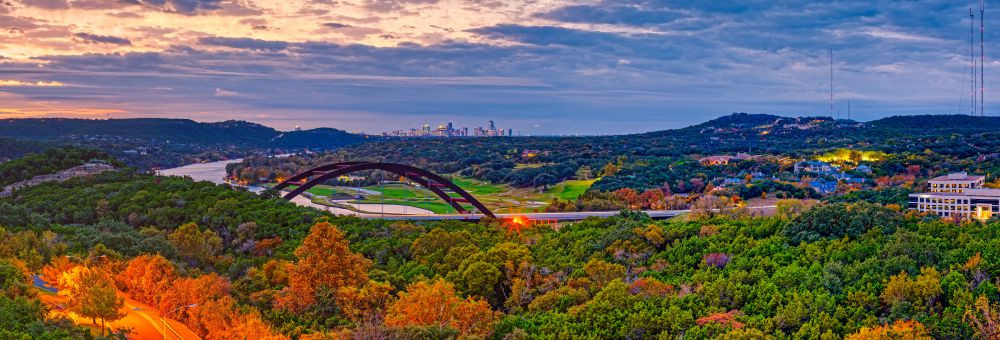 Skyline of downtown Austin from Pennybacker Bridge.
