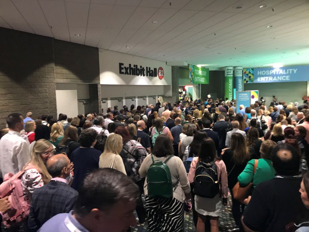 Photo of attendees waiting to enter exhibit hall at ASAE 2023 Annual Meeting & Exhibition.