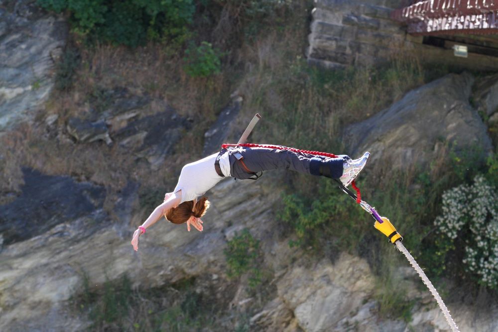 Amanda Armstrong bungee jumping in New Zealand.