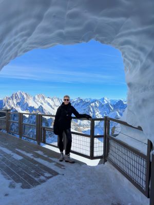 Laurie in an ice cave atop the Aiguille du Midi, Mont Blanc-Chamonix