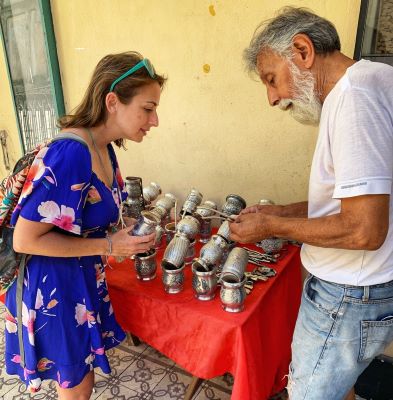 Learning the complex process of sculpting mate mugs out of aluminum with artisan Carlos in Buenos Aires, Argentina