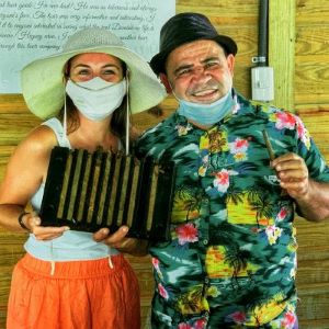 Practicing rolling cigars in Punta Cana, Dominican Republic