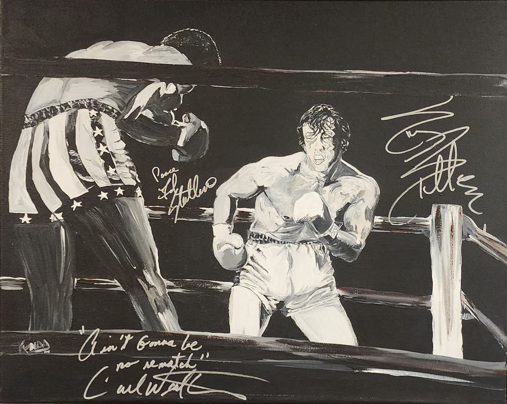 Mike Kunda's painting of 14th round in Rocky with star signatures 