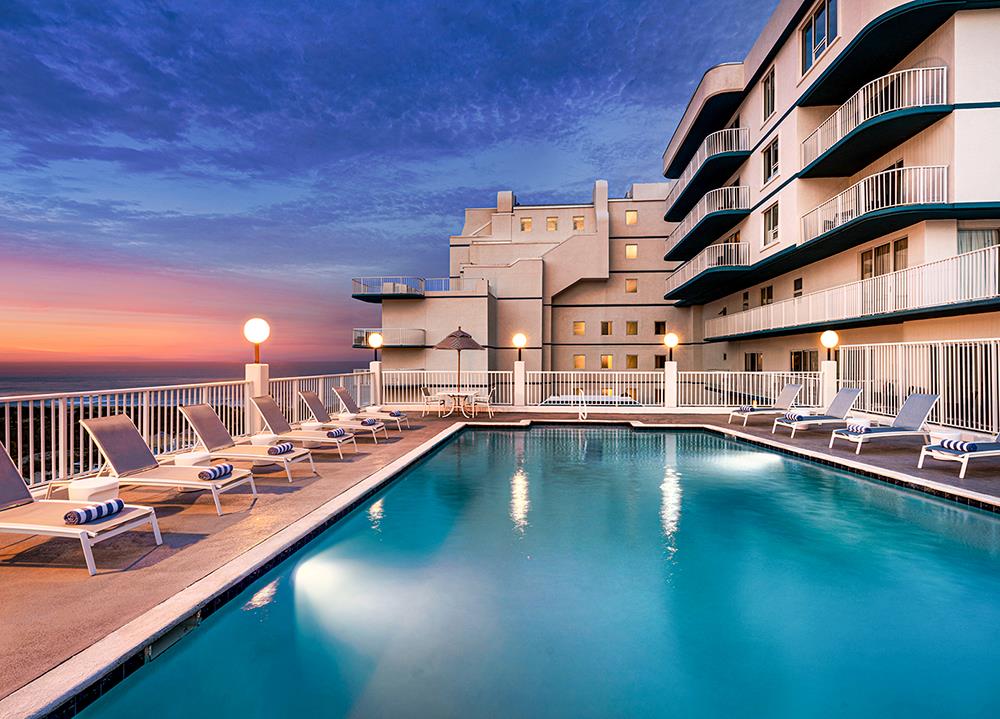Hotel overlooking pool and ocean in Ocean City, Maryland