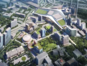 Rendering of Dallas Convention Center, aerial.