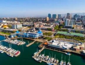 Aerial view of Oakland, California's Jack London Square