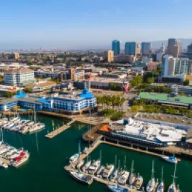 Aerial view of Oakland, California's Jack London Square