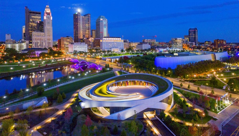 Downtown Columbus with National Veterans Memorial and Museum